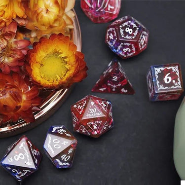 Poseidon on Blue and Red Glass - 7pcs RPG Dice Set